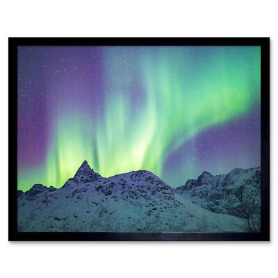 Dalsfelt Aurora Snowy Mountains Startseite Gerahmter Druck 30x40 cm