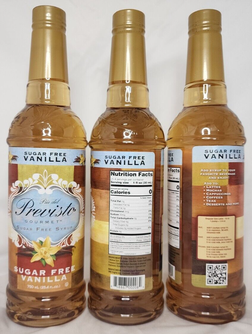 (3 Bottles) Piu Del Previsto Gourmet 25.4oz Sugar Free Vanilla Syrup BB