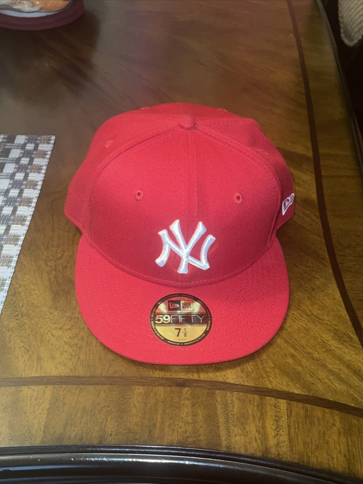 New York Yankees fitted hat new era 59 fifty patch 7 1/8 RED