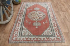 4.7x6.4 ft, ORANGE ORIENTAL RUG, Turkish Area Rug, Wool Rug, Oushak Rug