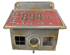 New Charming Rustic Galvanized Metal Birdhouse Bird House License Plate Style