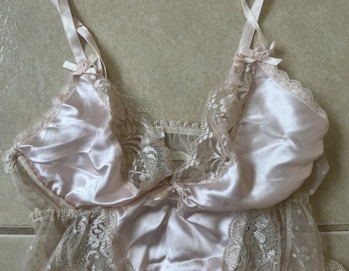 Body vintage rosa blush pizzo trasparente taglia S babydoll Cottagecore - Foto 2 di 12