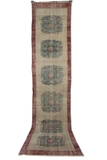 Vintage Floral Turkish Runner - 2x10 ft | Handmade Wool Oushak Rug For Hallway