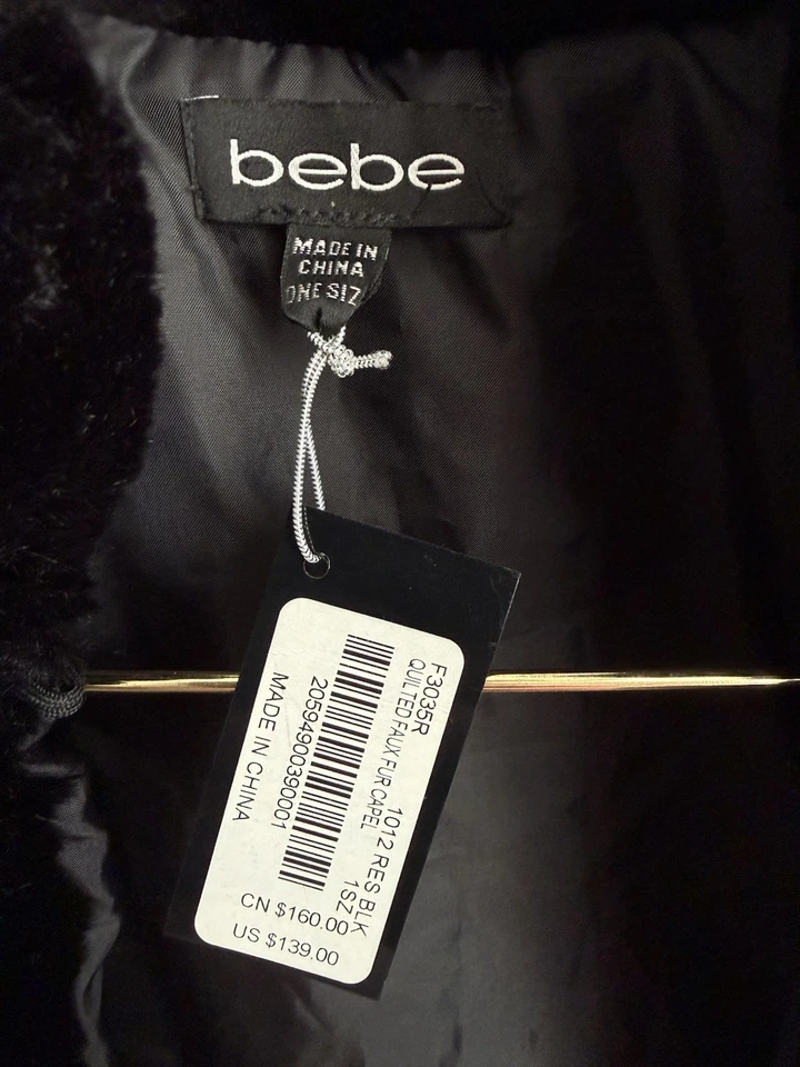 Bebe Quilted Faux Fur Cape – One Size – New with Tags - Image 4 of 4