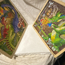Melissa  Doug Fresh Start Wooden Puzzle Lot Dinosaurs  Knight Dragon