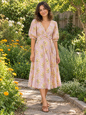 Madewell Wrap Floral Linen Blend Midi Dress Calendula Dandelions Sz XS Darling!