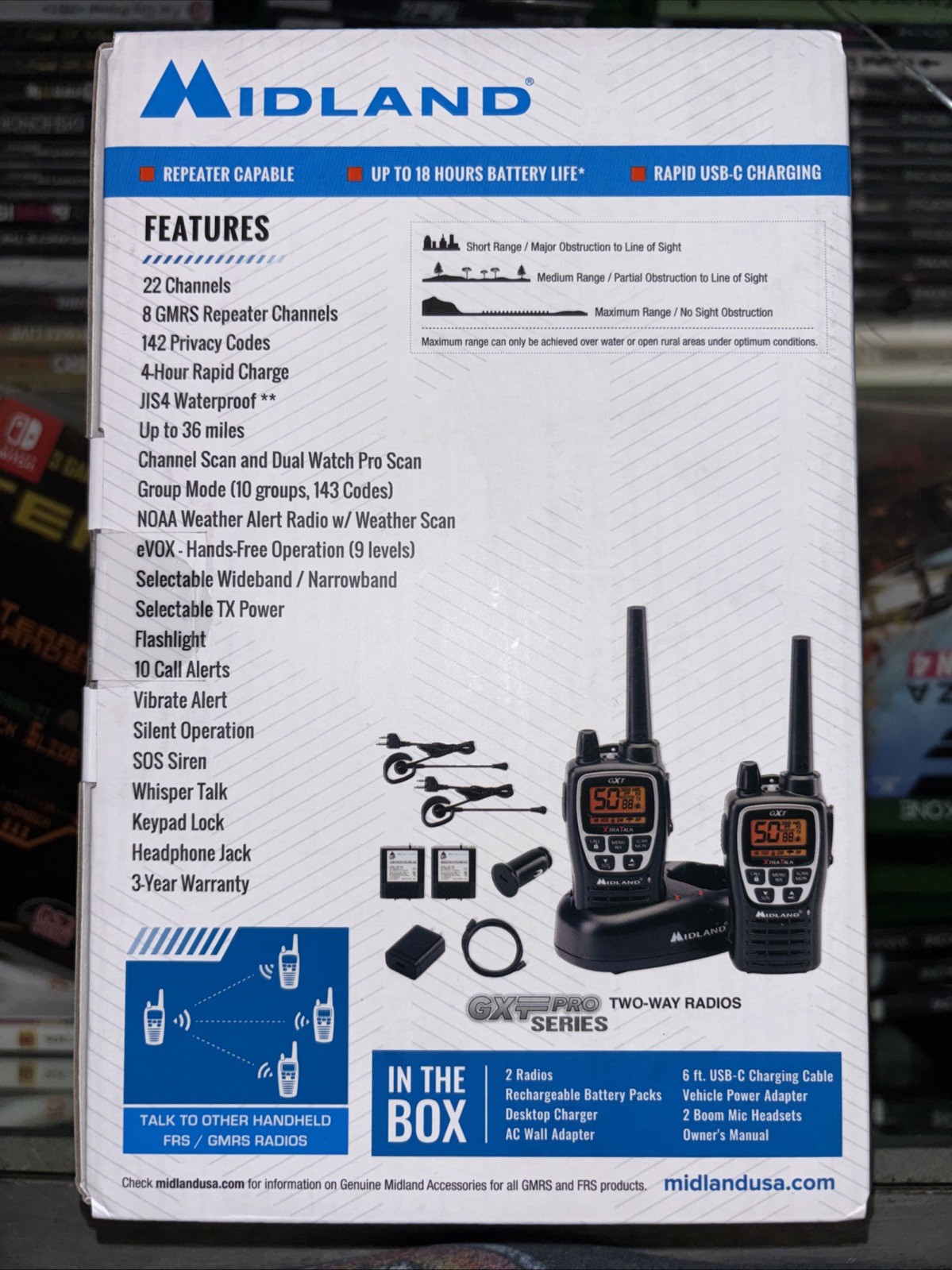 Midland GXT3000VP4 GMRS Two-Way Radios 22 Channels + 8 GMRS Repeater Channels