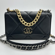 Chanel 19 WOC Black Quilted Lambskin Two-Tone Gold Silver Chain WOCCrossbody Bag