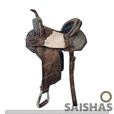 Premium Barrel Racing Western Leather Saddle Set Hand Tooled with Free Tack
