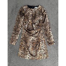 Express x Karla Leopard Print Long Sleeve Draped Mini Dress Size 0 Brown Animal