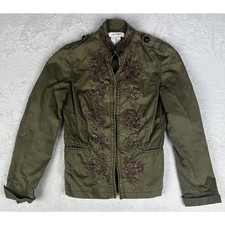 Zara TRF Khaki Military Jacke Damen M Grün Bestickt Perlen Boho Eklektisch 