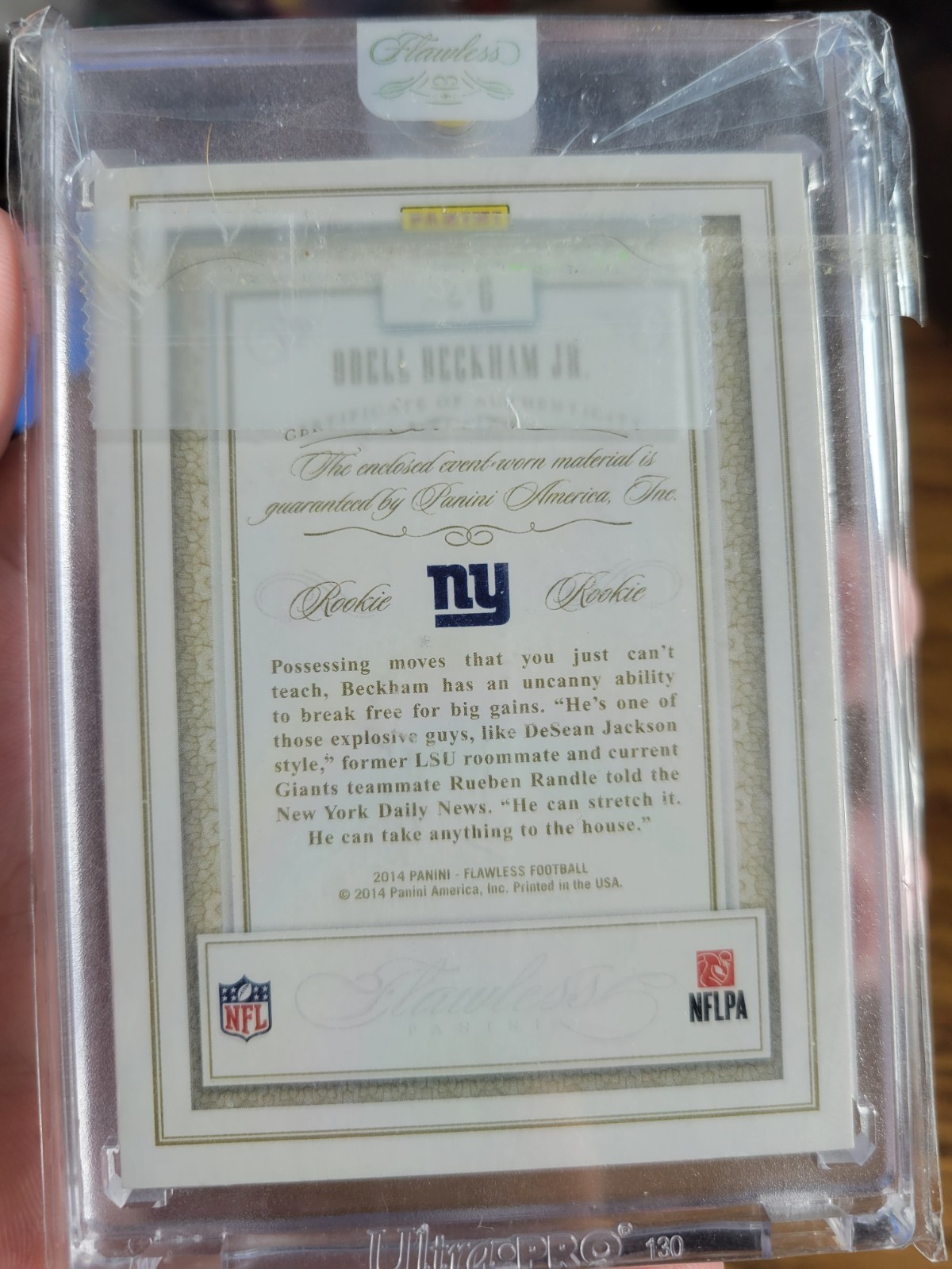 2014 Flawless Odell Beckham Jr. Rookie Patch #1/25, 1/1 NY GIANTS RC SSP HOF view 2