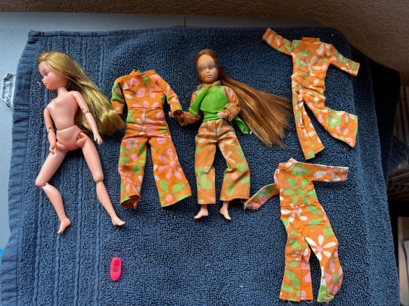 Vintage Uneeda 2 Triki Miki Little Miss Dollikin Dolls with jumpsuits