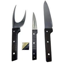 Vernco Black Angus Meat Carving Set 2 Knives Fork Zippered Case HI-CV Stainless