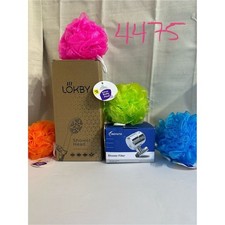 Shower Head Filter Set w/ 4 Loofahs Multicolor Bathroom Spa New