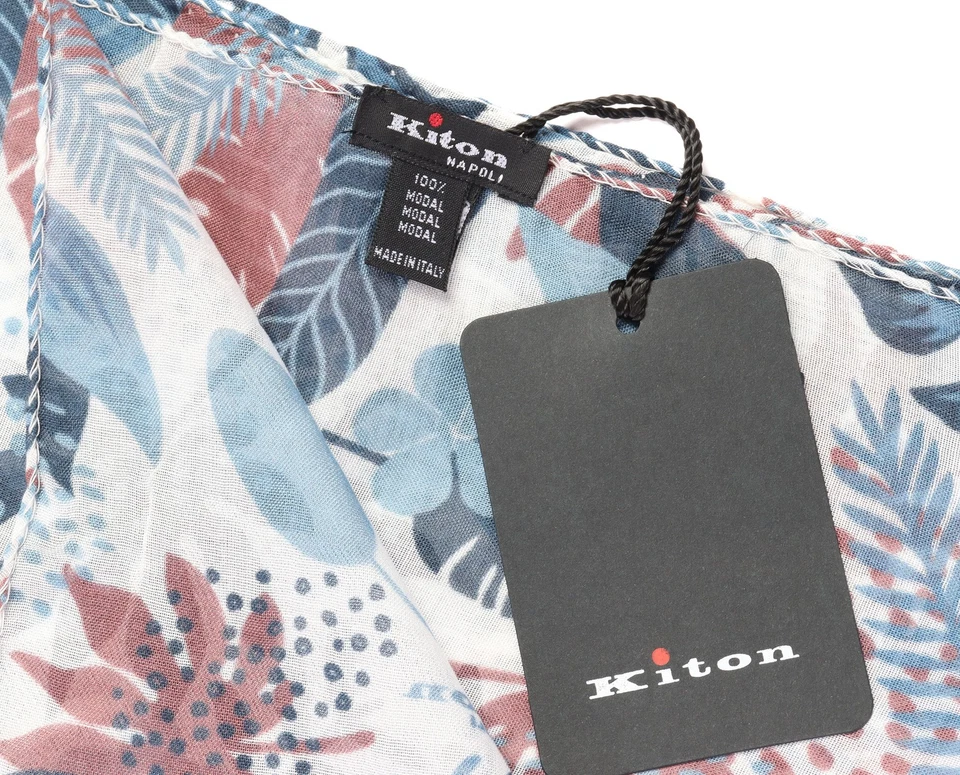 NUEVO CON ETIQUETAS BUFANDA KITON blanco floral modal 70x180 cm hecho a mano extraluxury Italia Foto 4 de 4