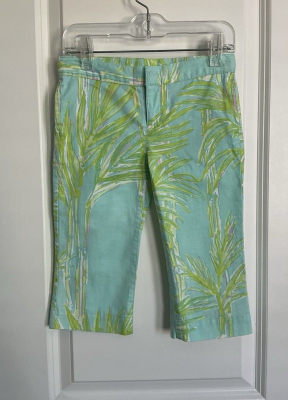 LILLY PULITZER-5-Girl’s Capri Pants-Aqua Green-Bamboo Greenery-Adjustable Waist