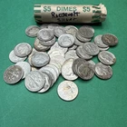 1-90% Silver Dime Roll. 50 Roosevelt dimes total $5 face value. 1964 and before.