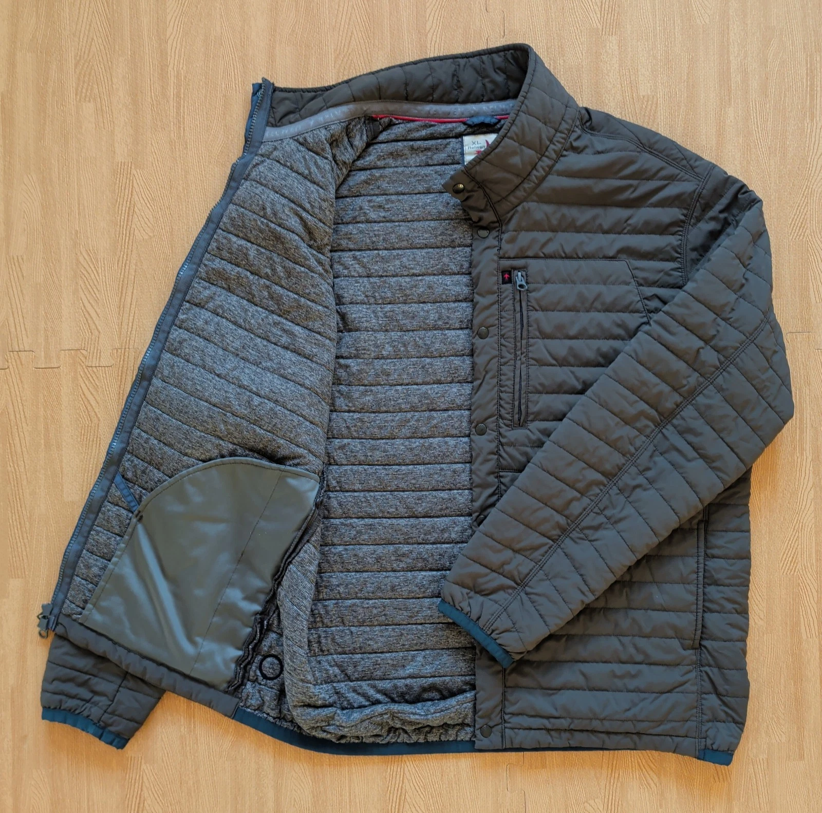 Relwen Windzip Jacket Charcoal Loden Huckberry Men's XL Softshell Quilted Coat - product detail image 3