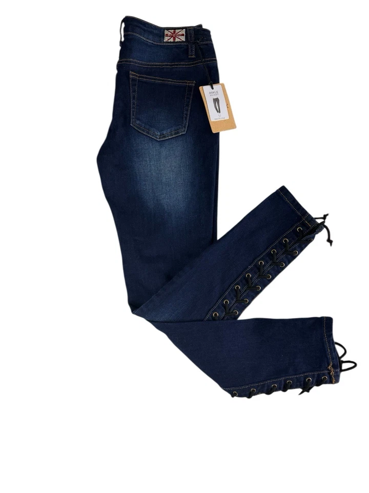 Machine Blue Jeans Nouvelle Mode Mid Rise Skinny Lace up Sides Denim SZ 5- 28 - Image 2 of 4