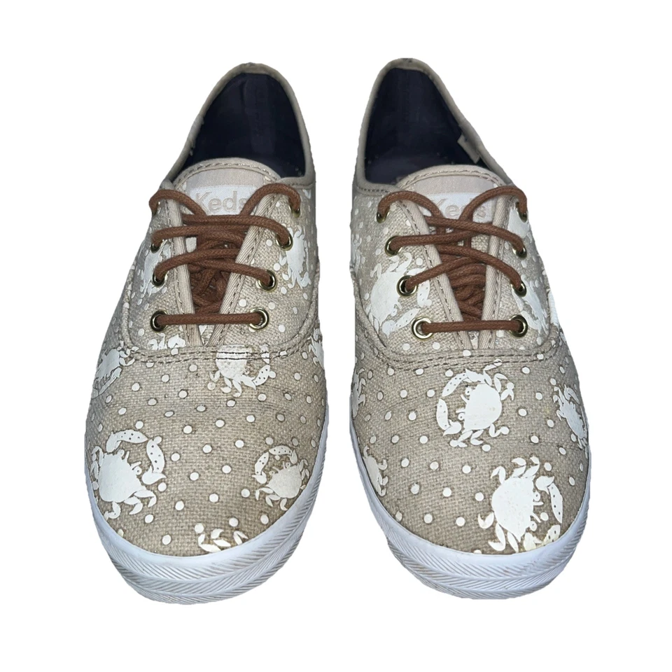 Zapatos KEDS Para Mujer Talla 7 Beige Cuero Parte Superior Baja Estampado Náutico Con Cordones Informales Foto 3 de 4