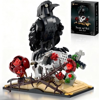 Gothic Raven  Skull Art Building Set, Skull Decor Features Ravens, Skulls  758+
