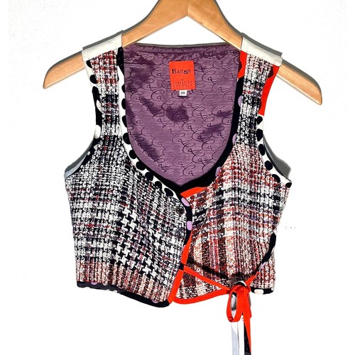 BAZAR de CHRISTIAN LECROIX Sz. 38 Orange & White Wool Tweed & Silk Vest Small