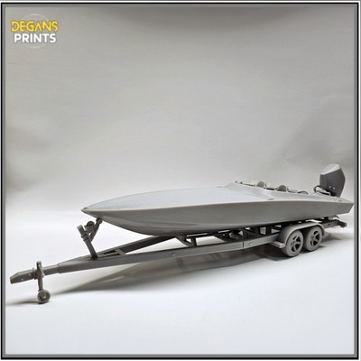 Speed boat 25' with Merc 300R Boat Model & trailer kit 1-24 scale diorama 3Dboat