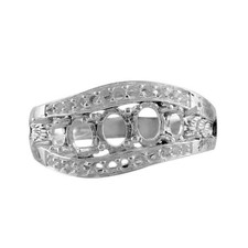Semi Mount Ring 6x4 Mm Round Shape Three Row Eternity Ring 925 Sterling Silver