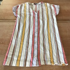 Madewell Button Front Easy Dress Women XS Red Towel Stripe Linen Cotton V Neck  