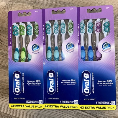 Lot Of 3 X 4 Pack Oral-B Advanced Whitening Toothbrushes