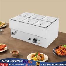 6Pans Bain Marie Commercial Food Warmer6 2.2L Countertop Table Steamer 600W 110V