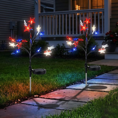 4Th of July Decorations Solar Lights, 8 Modes Red White and Blue Star Stake Ligh