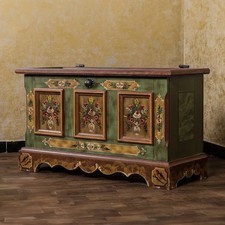 Voglauer Coffre De Ferme Vert Antique Année 1800 Vintage Rangement Boîte Commode