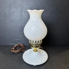 Vintage White Milk Glass Hobnail Hurricane Lamp Quilted Base Electric Table Lamp