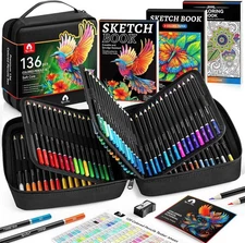 136 PCS Colored Pencils Set for Adult Coloring Books, 120 Black 