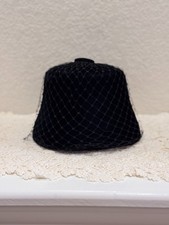 Vintage 1950s Black Pillbox Hat Birdcage Veil Union Label Cocktail