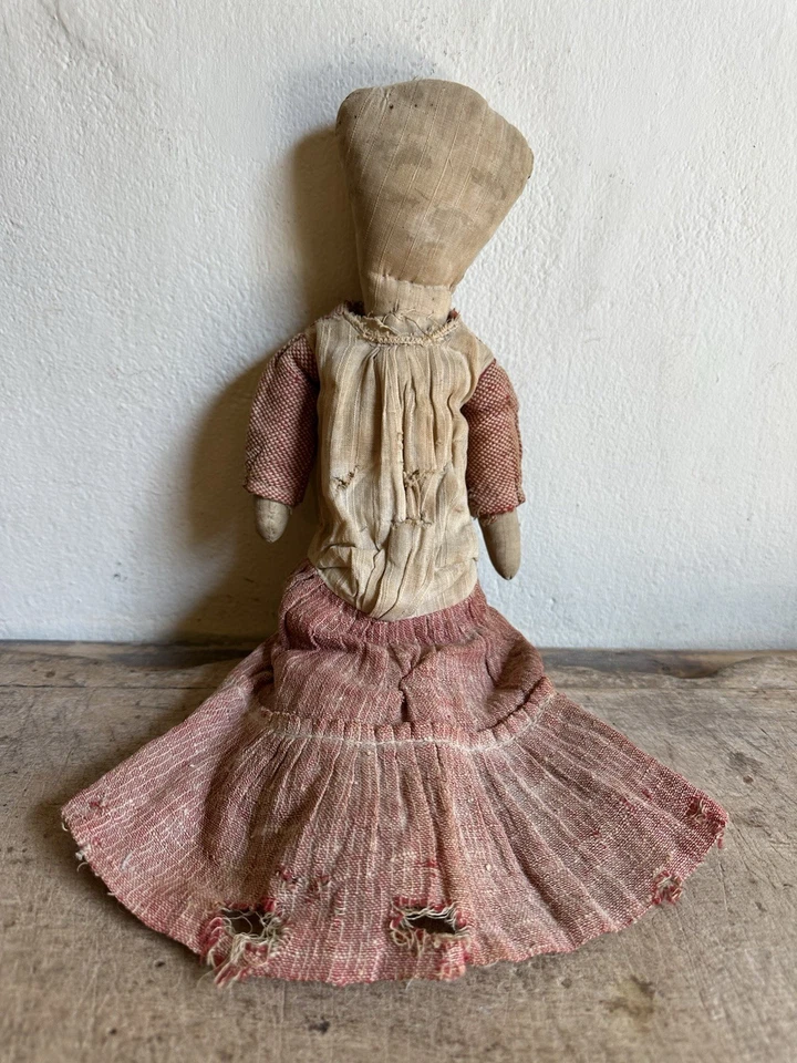 19th C Early Antique Handmade Ragdoll Original Outfit Best Simple Form 14+ Inch - Image 2 of 4