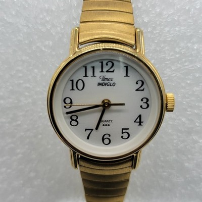 VTG Timex Indiglo Women Watch 23mm Gold Tone Stretch Band, Runs