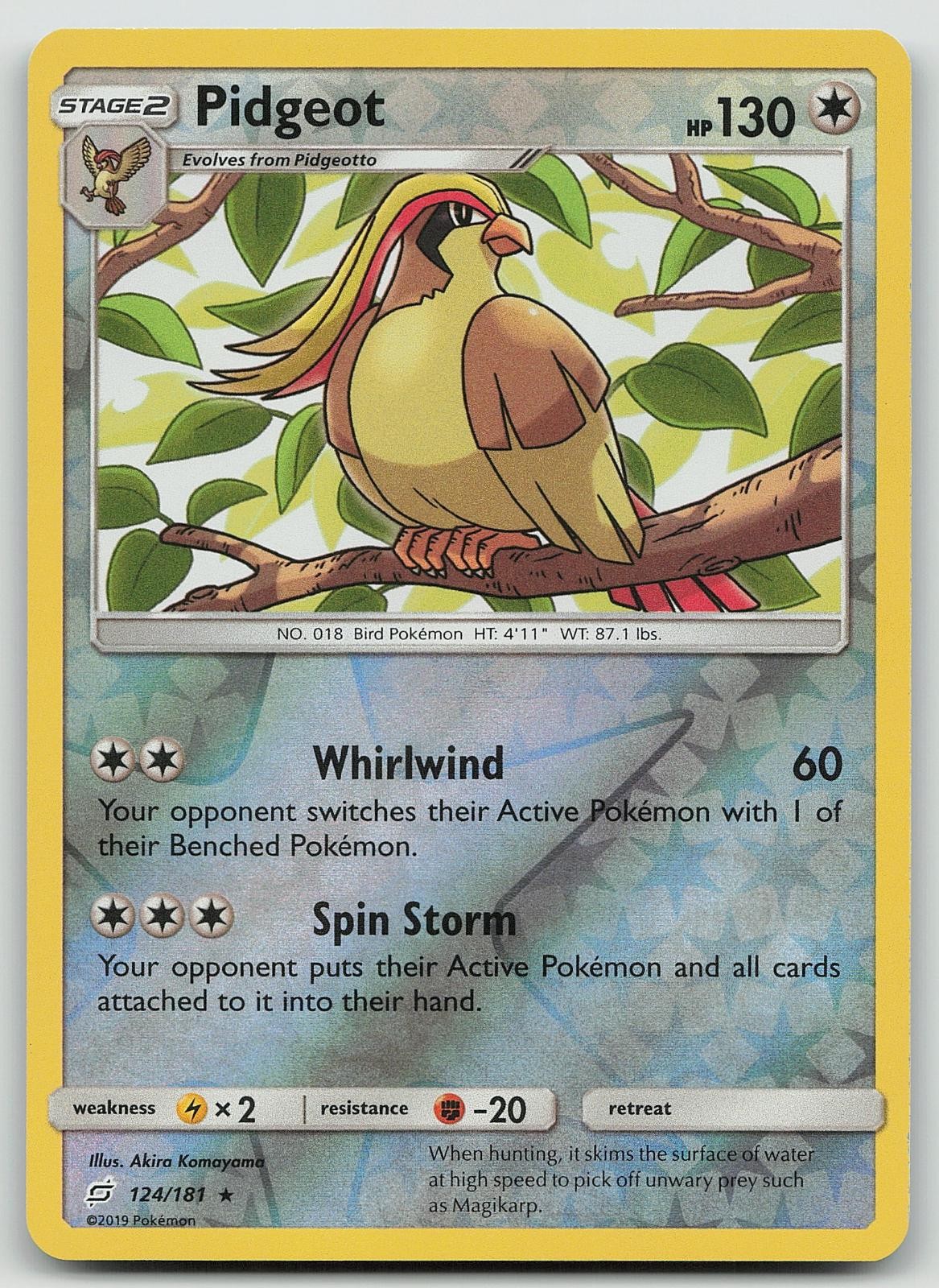 Pokemon Pidgeot 124/181 Team Up Rare Reverse Holo NM