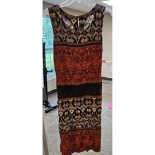 R&K Originals Womens Rust Orange Tribal Print Rayon Sheath Midi Dress Size 14