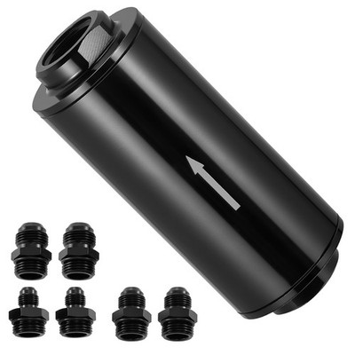 10 Micron Inline Fuel Filter Black 50MM Length with 6AN 8AN 10AN Fitting Adapter