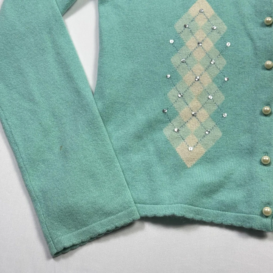 Женский свитер Grayson & Dunn средний кашемировый кардиган жемчуг стразы аргайл - Изображение 4 из 4