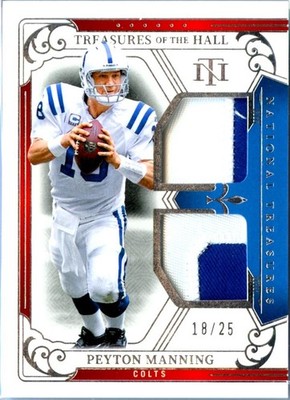 PEYTON MANNING 2025 NATIONAL TREASURES OF THE HALL DUAL PATCH JERSEY # 18/25