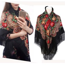 Russian Style Square Scarf Cotton Long Tassel Scarf Vintage Folk-custom Spring