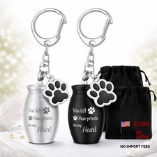 2 Pcs Pet Urn Keychain for Ashes Dog Cat Paw Print Basic Style