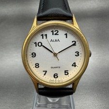 Seiko Alba Watch Men 31mm Silver Dial Gold Tone Round V811-1880 New Battery