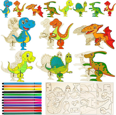 24PCS Bastelset Kinder ab 4 5 6 7 8 9 10 Jahre, Dino Holz Basteln, Kindergeburts