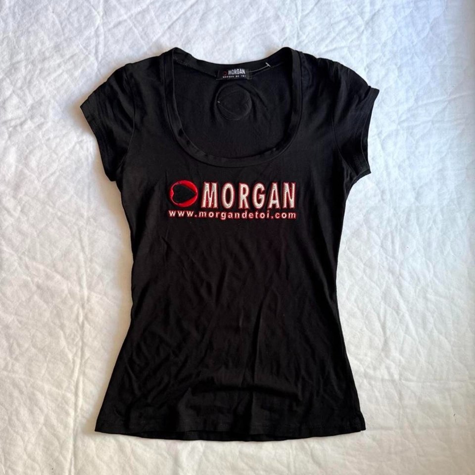 VINTAGE 2000s MORGAN DE TOI Y2K Black Baby Tee T Shirt Tee Glitter Logo