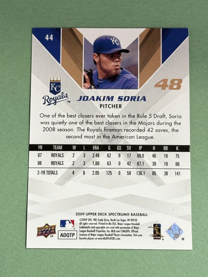 Joakim Soria 2009 Upper Deck Spectrum Kansas City Royals #44 Z264 - Image 2 of 2